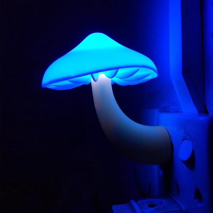 AUSAYE 3Pack Sensor LED Night Light Plug in Lamp Magic Mushroom Nightlight Cute Night Lights for Adults Kids Bedroom, Bathroom,Toilet,Hallway,Stairs,Kitchen Blue