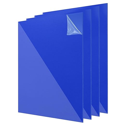 uxcell 4Pcs Acrylic Sheets 12x12 Inch Acrylic Panel 1/8 Inch-3mm Plastic Board for Picture Frames Sign Holders DIY Display Projects Craft, Clear Blue