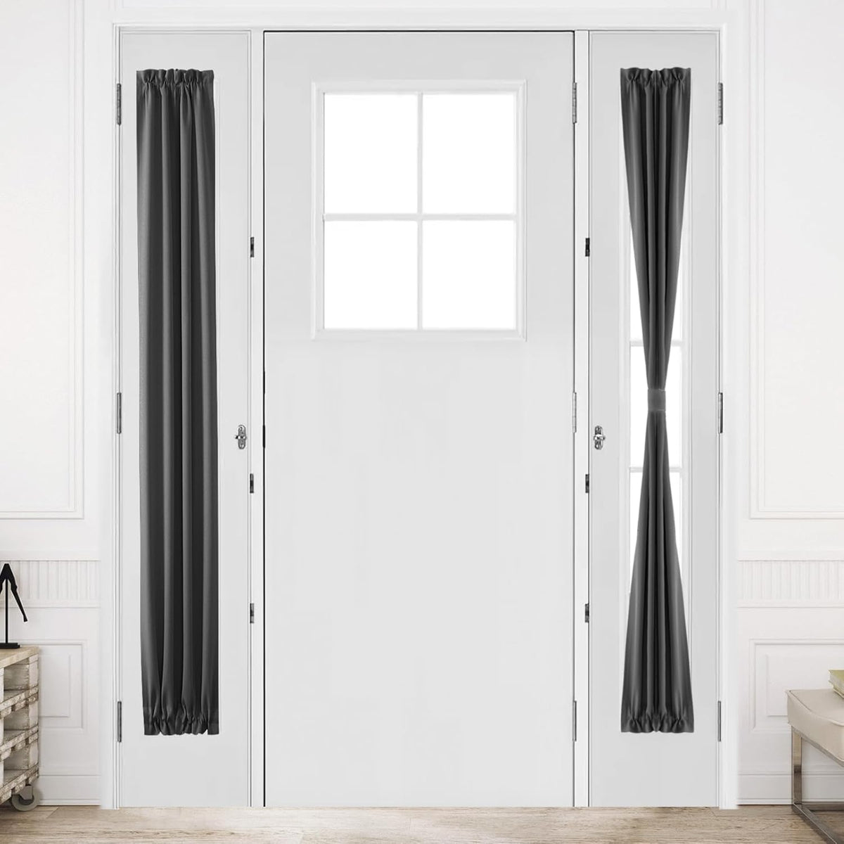 DWCN French Door Curtain - Rod Pocket Thermal Blackout Panel for Doors With Glass Window, Kitchen and Patio - Privacy, 12 X 72 Inches Long, 1 Panel With Tieback, Dark Grey