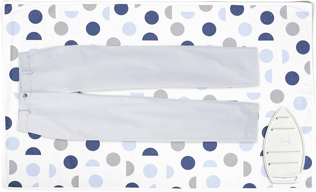 Encasa XO Ironing Mat/Pad (Large 48"x28") with 3mm Padding & Silicone Iron Rest for Steam Pressing on Tabletop or Bed - Heat Resistant, Portable, Quilting & Travel Blanket - Blue Moon