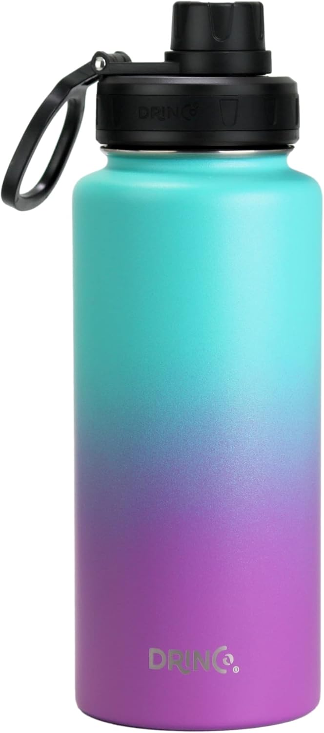 DRINCO Stainless Steel Water Bottle Spout Lid Vacuum Insulated Double Wall Water Bottle Wide Mouth (40oz 32oz 22oz 18oz 14oz) Leak Proof Keeps Cold or Hot (32 oz, 32oz Ombre Fuchsia Teal)