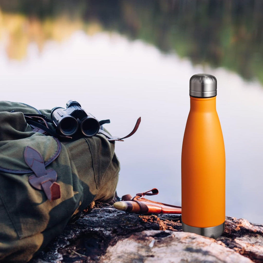 MEWAY 17oz Sport Water Bottle 12 Pack Vacuum Insulated Stainless Steel Leak-Proof Double Wall Cola Shape Water Bottle,Keep Drinks Hot & Cold (Orange,12 Pack)