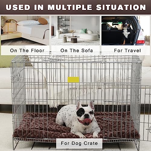 Washable Dog Bed Mat Reversible Dog Crate Pad Soft Fluffy Pet Kennel Beds Dog Sleeping Mattress for Large Jumbo Medium Small Dogs, 29 x 18 Inch, Brown - color: Brown, size: 29.00" x 18.00" x 1.50"