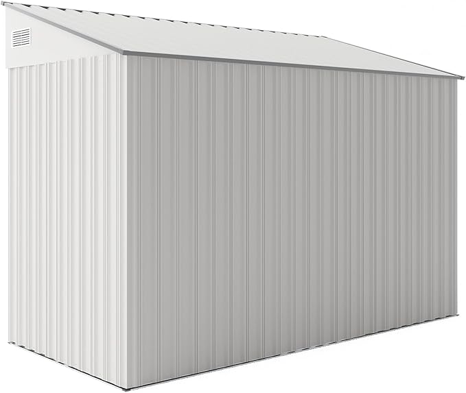 4×8 FT Outdoor Metal Storage Shed,Heavy-Duty Lean to Storage Shed with Lockable Single Side Hinge Door,Waterproof Metal Storage Tool House W/Sloping Roof,Air Vent&Protect Film,for Backyard,White