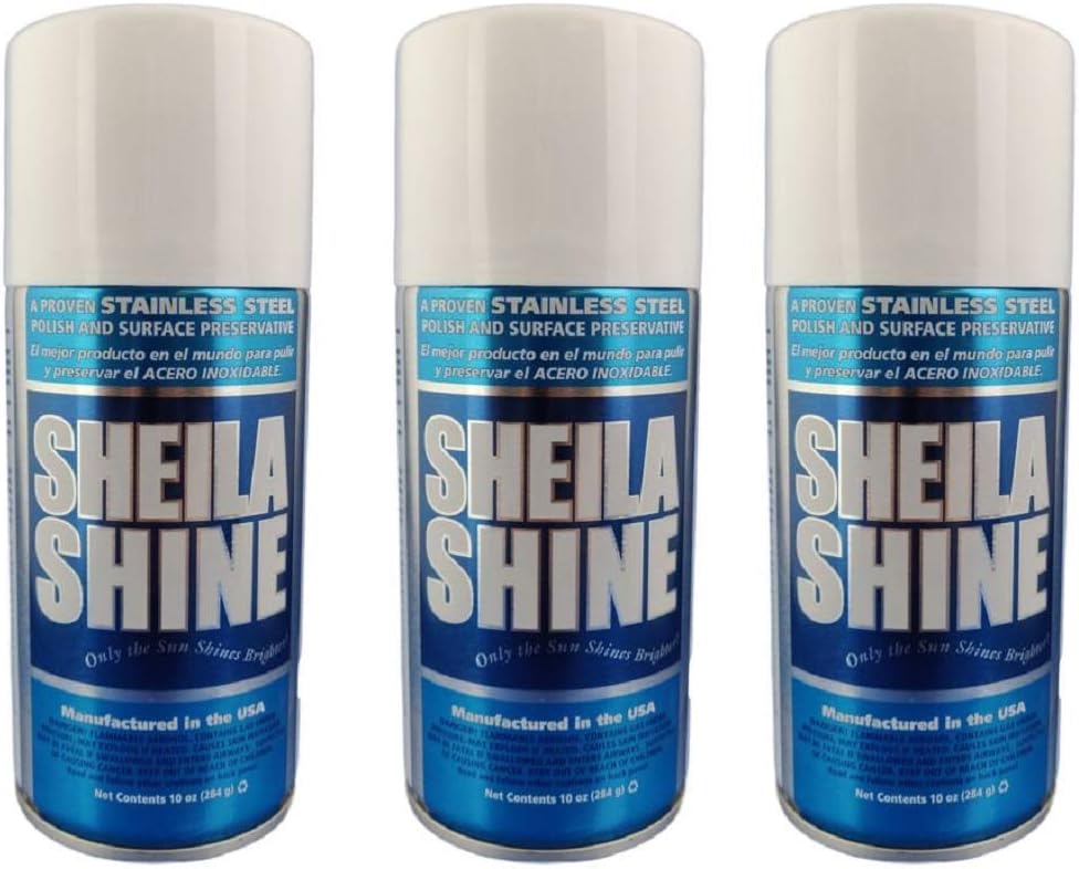 Sheila Shine 3 x 10 Oz. Stainless Steel Cleaner and Polish Aerosol Spray, Protect Household Kitchen Surface, Removes Grease, Fingerprint & Watermark, Polish & Leaves a Streak Free Shine for Appliances