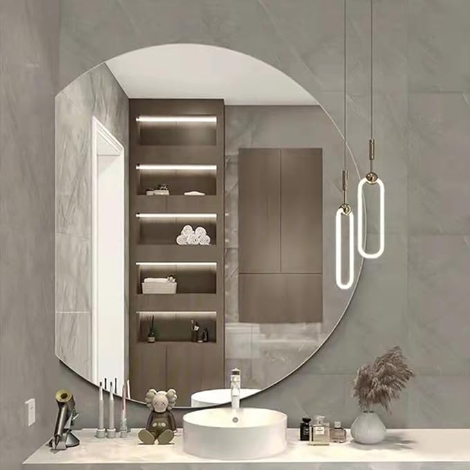 Half circle mirror，half circle mirrors for wall，half moon mirrors for wall，Dimmable LED Vanity Mirror Half Circle,Illuminated Mirror with Demister Pad, Anti-fog bathroom mirror，3 colours dimmable(Tric