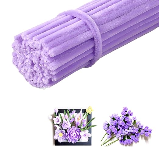 100 Pieces Pipe Cleaners Chenille Stem, Pastel Candy Color Pipe Cleaners Set for Pipe Cleaners DIY Arts Crafts Decorations, Chenille Stems Pipe Cleaners (Light Purple)