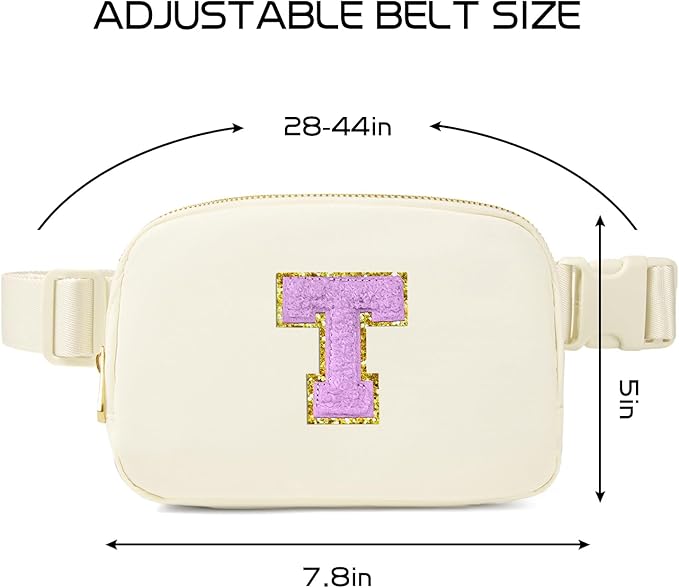Gitus Gifts for 8 9 10 11 12 Year Old Girls Belt Bag Fanny Pack Crossbody Bags with Initial Letter Patch Cute Stuff Birthday Gifts for Teen Girls Women Personalized Trend Stuff (Ivory-T)