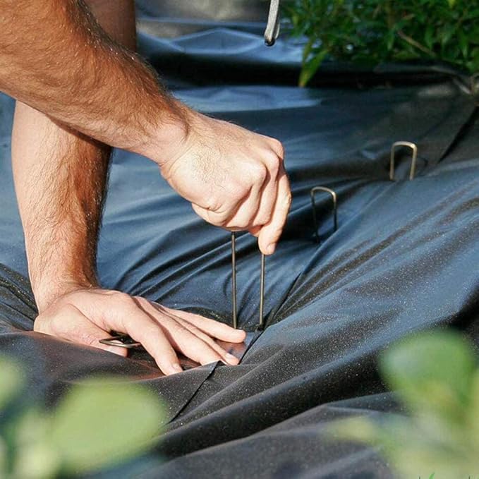 100 Pack 12" Garden Stakes Pins,Heavy Duty Garden Landscape Staples Stakes Pins Galvanized Landscape Fabric Staples Sod Ground Staple for Anchoring Weed Barrier Fabric