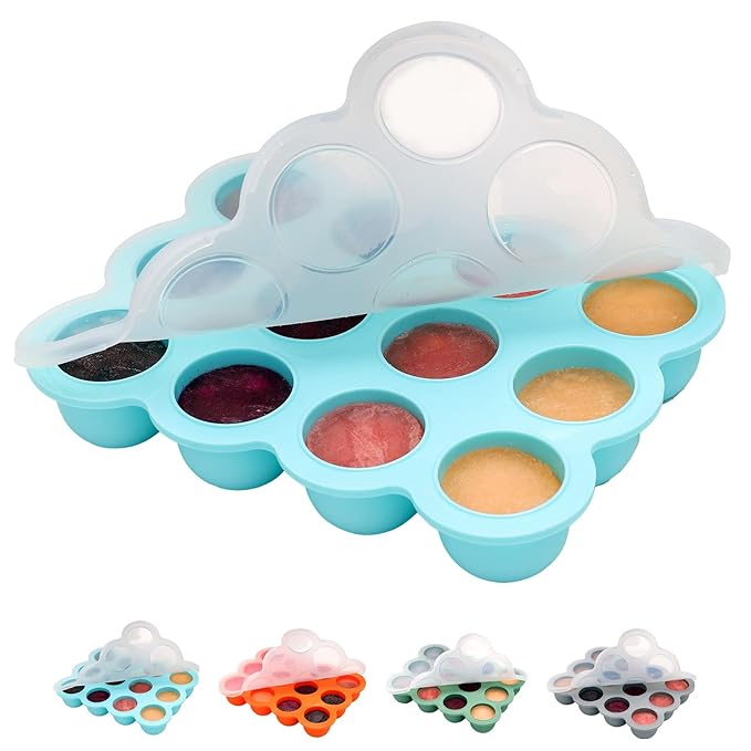 Baby Food Storage Container - 1.5oz x 12 Pods Silicone Freezer Tray with Lid for Homemade Baby Food, Fruit Purees, Vegetable & Breast Milk (Blue)