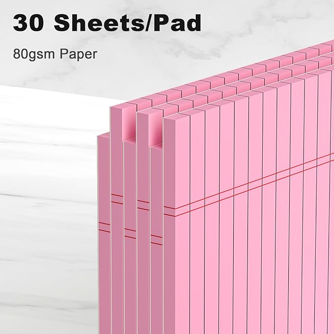Pink Legal Pad Note Pads 8.5 x 11 inch, Wide Ruled Clear Print Writing Pads 30 Sheets/Pad, 20lb Colored Paper, Perforated Notepad with Sturdy Back (3 Pads Pink)