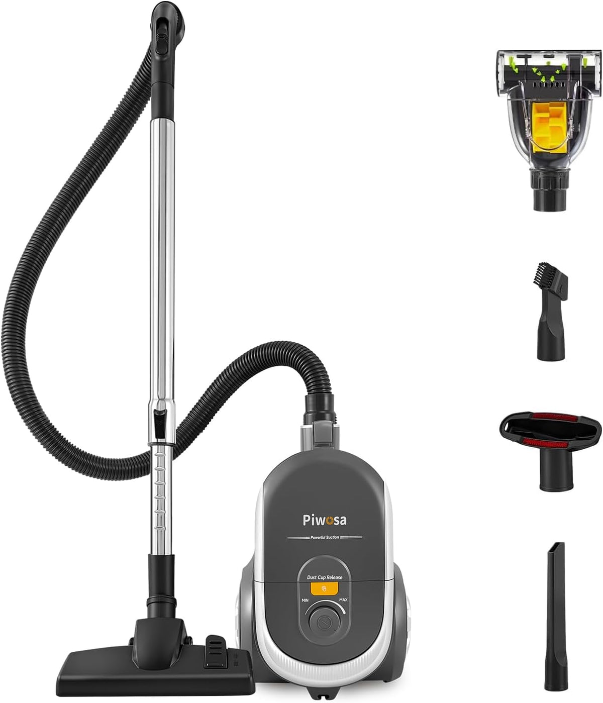 Aircliff Canister Vacuum Cleaner, Specially Designed Nozzle for Pet Family, 1200W & 17Kpa Strong Suction, 2 HEPA Filters & 5 Cleaning Tools for Hard Floor, Carpet, Upholstery, Pet Hair(Sliver)