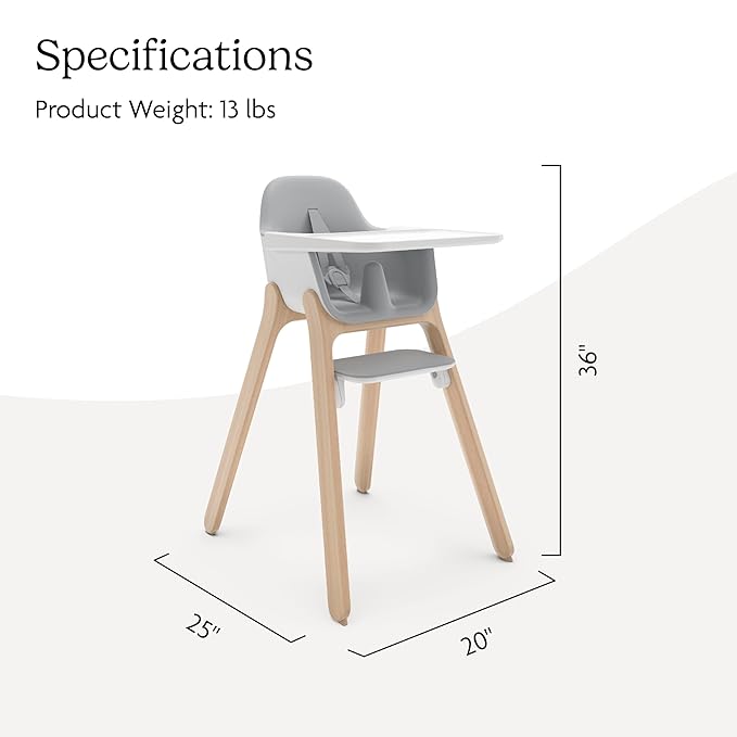 UPPAbaby Ciro High Chair/Sleek, Easy-to-Clean Design/Perfect-Fit Tray to Bring Baby to Table/Patent-Pending Harness/Dual-Position, 180-Degree Rotating Footrest/Chloe (Grey/Rubberwood)