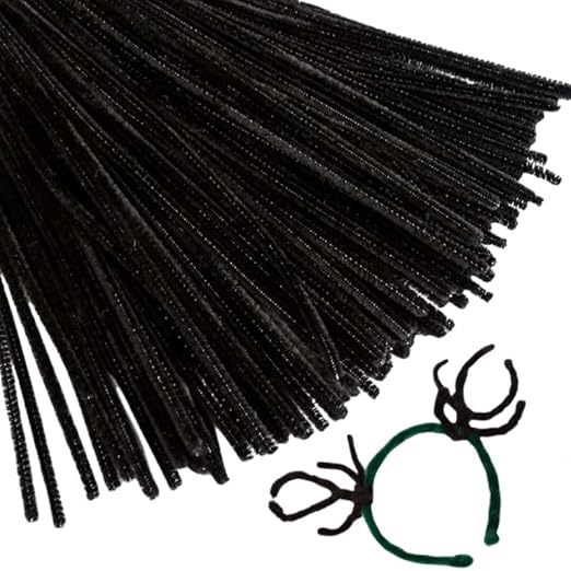 100 Pieces Pipe Cleaners Chenille Stem, Black Pipe Cleaners Set for Pipe Cleaners Halloween DIY Arts Crafts Decorations, Chenille Stems Pipe Cleaners (Black)