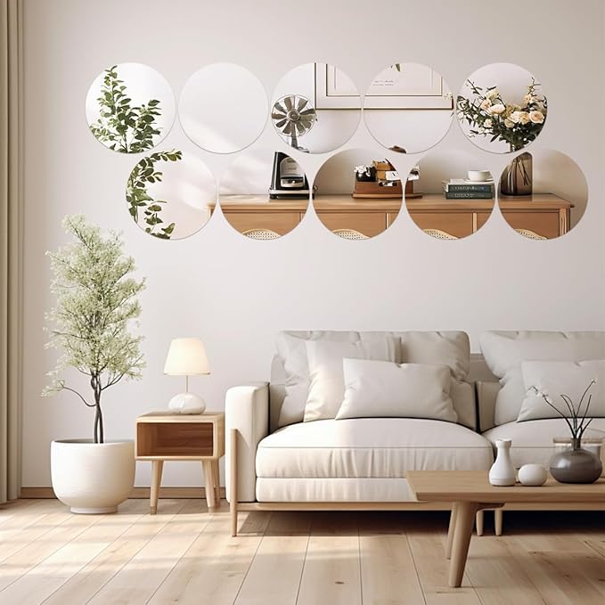 9PCS Round Mirrors for Centerpieces, 12 Inch Acrylic Mirrors Candle Plate Circle Mirror Candles Trays Large Wedding Mirror Tiles for Table Centerpieces Birthday Party Decorations, Crafts, Wall Decor
