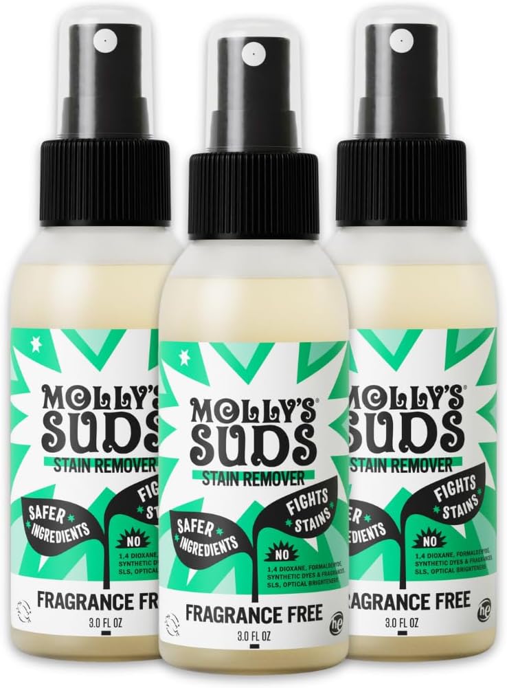 Molly's Suds Stain Remover Spray | Gentle Yet Powerful, Great for Baby & Pet Stains | Clean, Simple Ingredients (Fragrance Free) (3 Fl Oz (Pack of 3))