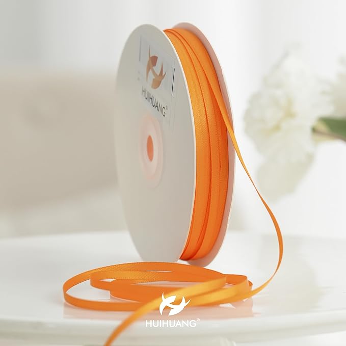 HUIHUANG Solid Color Satin Ribbon 1/8 inch x 100 Yards Roll Ribbon Halloween Decoration Ribbons for Crafts Party Decoration Gift Packing (Orange)