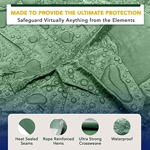 Waterproof Heavy Duty Tarp, 15x30 Foot, Reversible Green and Brown, 12 Mil Thick Poly Sheet for Wood, Furniture, Boat, Pool, Roof and Camper, Tear Resistant Shelter Cover - size: 15' x 30'