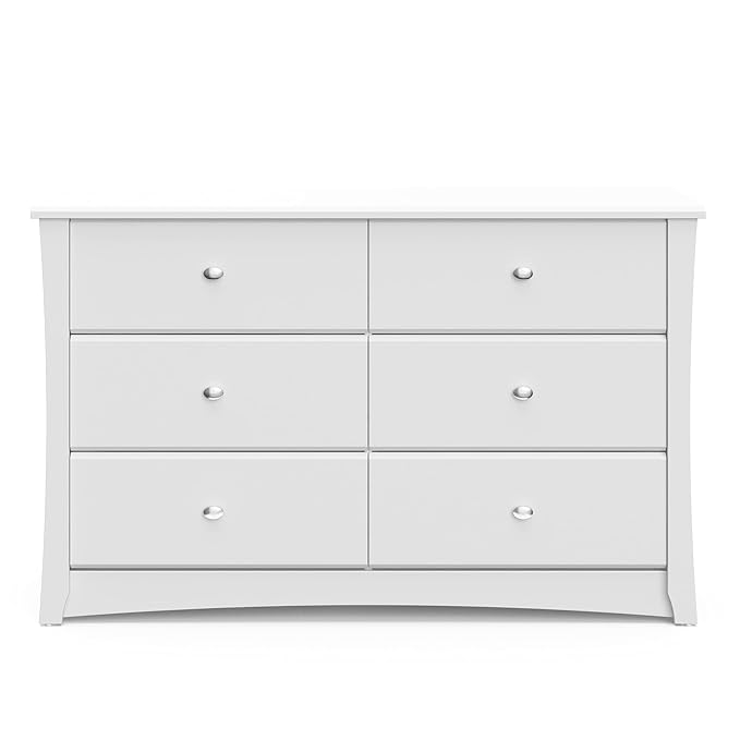 Storkcraft Crescent 6 Drawer Double Dresser (White) – GREENGUARD Gold Certified, Nursery Dresser for Kids Bedroom