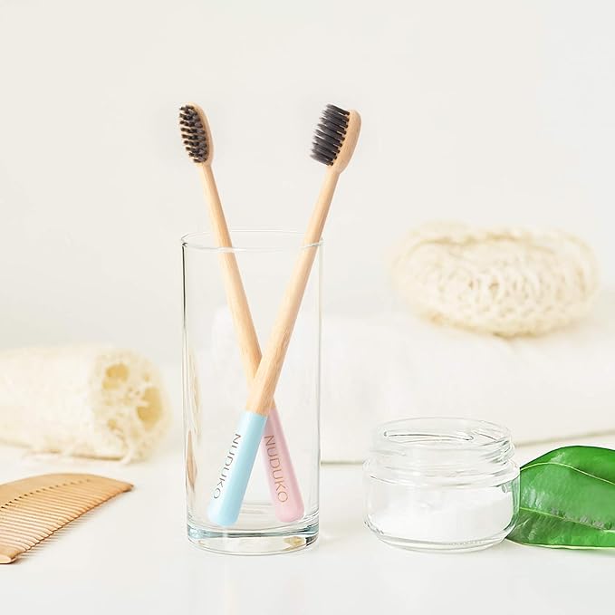 Biodegradable Bamboo Charcoal Toothbrushes, Soft Bristle, Eco-Friendly, Sustainable, BPA Free, Organic, Compostable, Travel Toothbrushes, 6 Pack