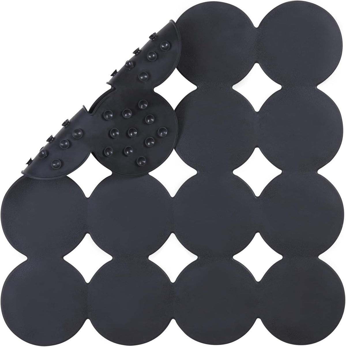 Square Shower Mat Nonslip - Rubber Bathtub Mat with Suction Cups for Inside Shower Bathroom Floor (Black, 21X21)