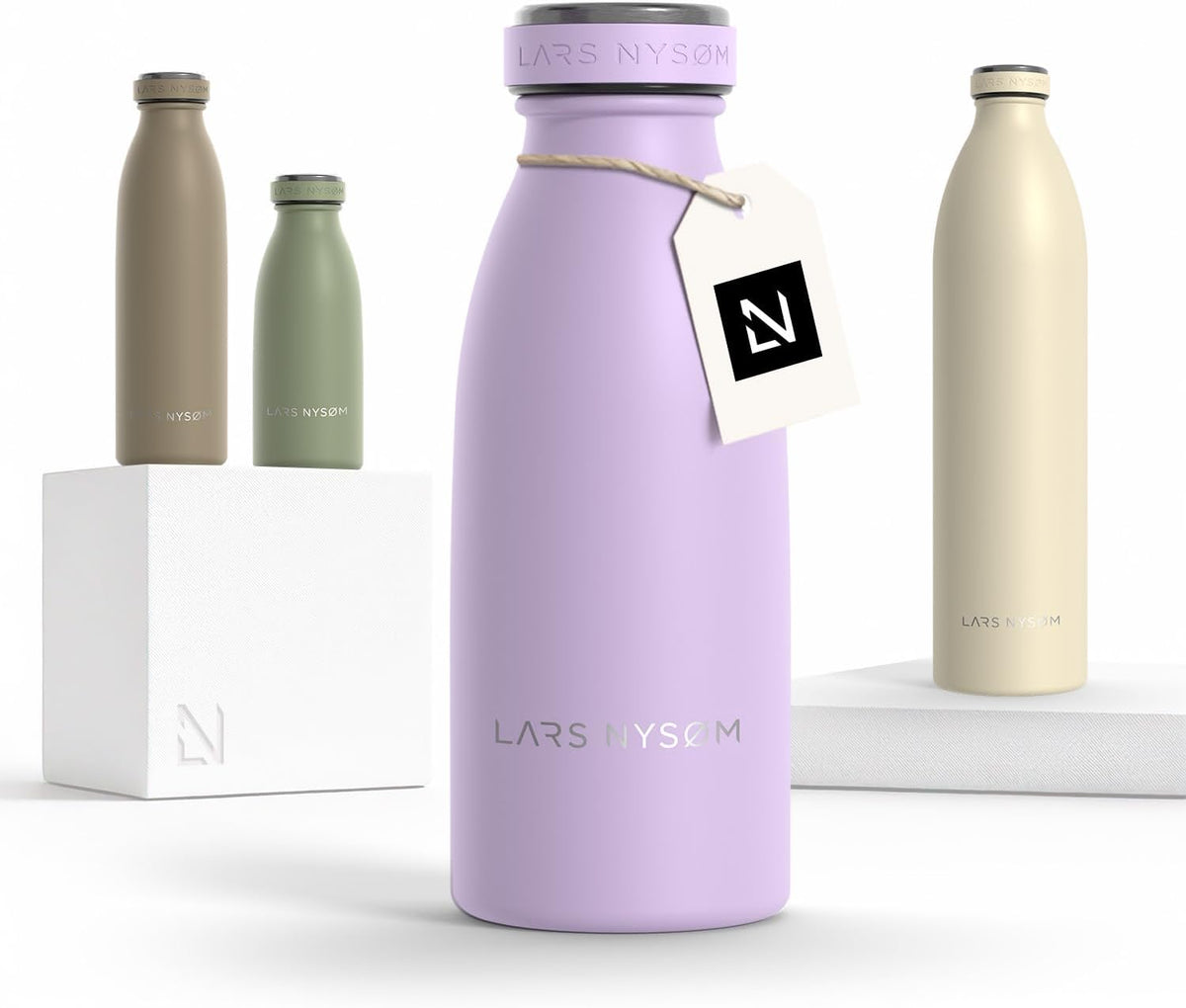 LARS NYSØM Stainless Steel Insulated Water Bottle 12oz 17oz 25oz 34oz 51oz | Insulated Thermo Flask for Hot and Cold Beverages | Leakproof Drinking Bottle (Lavender Purple, 11.9oz)