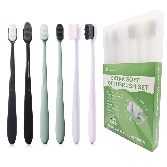 EasyHonor Extra Soft Toothbrush for Sensitive Gums, Micro Fur Manual Toothbrush with 20000 Soft Floss Bristle for Pregnant Women, Elderly, Braces and Gum Recessions, Protect Fragile Gums (6pcs)