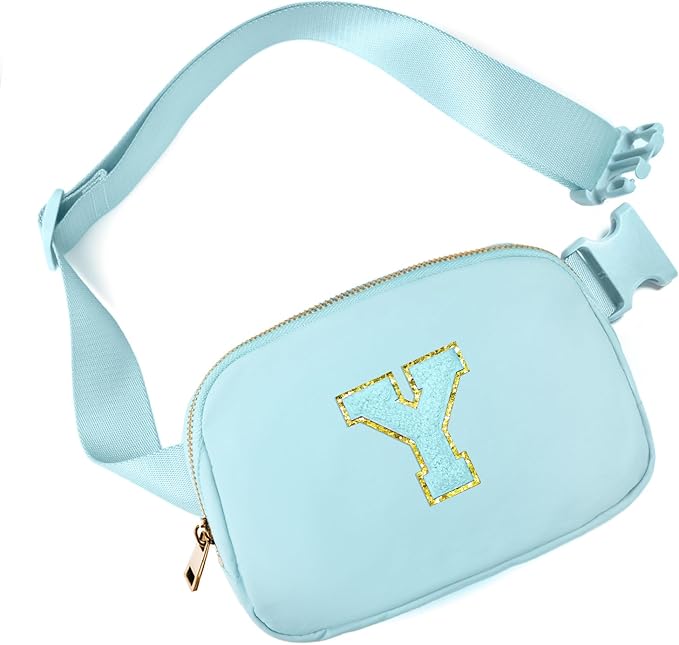 Gitus Gifts for 8 9 10 11 12 Year Old Girls Belt Bag Fanny Pack Crossbody Bags with Initial Letter Patch Cute Stuff Birthday Gifts for Teen Girls Women Personalized Trend Stuff (Icing Blue-Y)