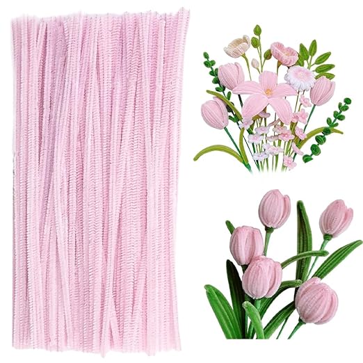 100 Pieces Pipe Cleaners Chenille Stem, Solid Candy Pink Color Pipe Cleaners Set for Pipe Cleaners DIY Arts Crafts Decorations, Chenille Stems Pipe Cleaners (Light Pink)