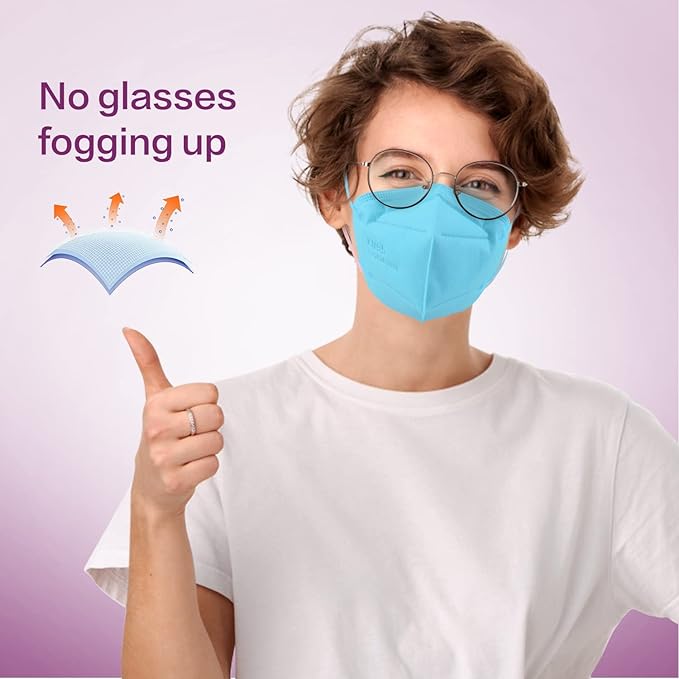 Miuphro KN95 Face Mask 50 Pack, Disposable Respirator Masks, 5 Layer Design Safety Mask for Protection, Ideal for Men and Women (Blue)