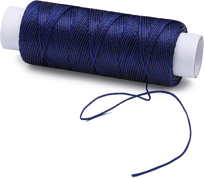0.8 mm 54 Yards Round Waxed Thread for Leather Sewing, Leather Thread Wax String for Sewing, Stitching, Bookbinding, Bracelet, Braiding (Blue)