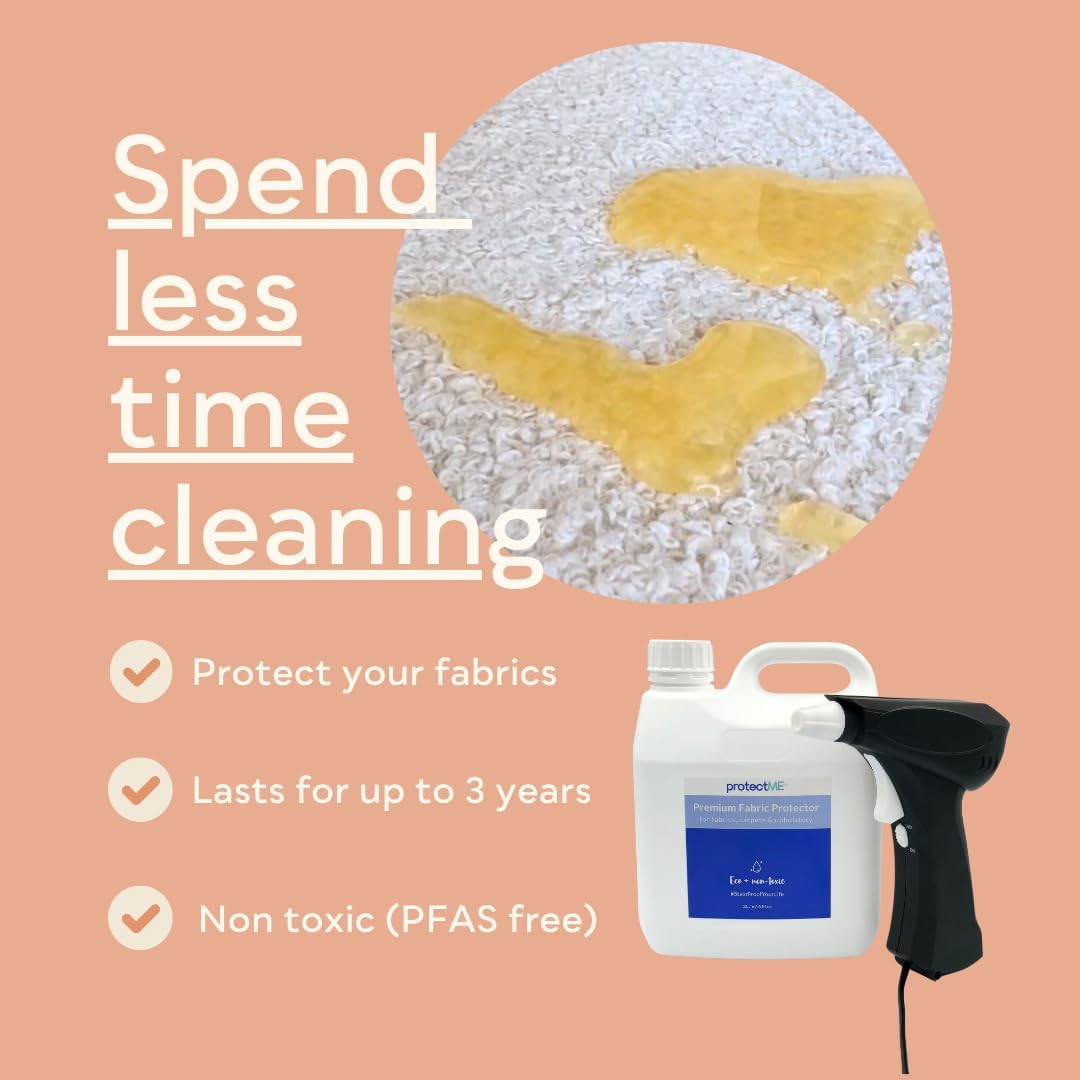 Fabric Protector and Stain Resistant Spray - Upholstery Fabric Spray for Stain Guard for Carpet, Shoes, Couch, Sofa - Non Toxic Water Based Furniture Protector - 84.5 Fl. Oz. +Sprayer