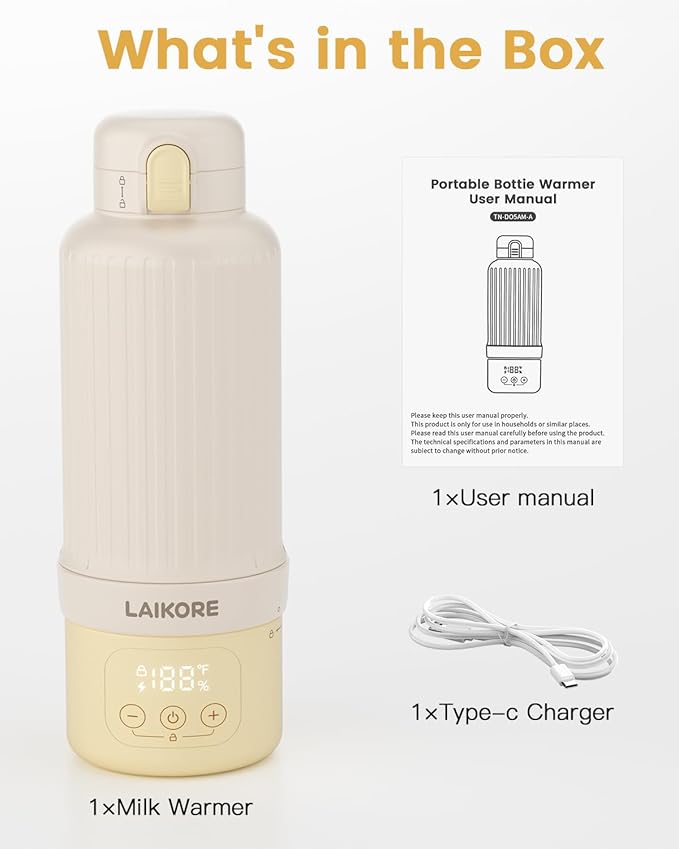 Portable Baby Bottle Warmer for Travel – 17oz Cordless Milk Warmer with Detachable Battery, USB Rechargeable Breast Milk Warmer, Baby Bottle Heater for Home and On-The-Go Use