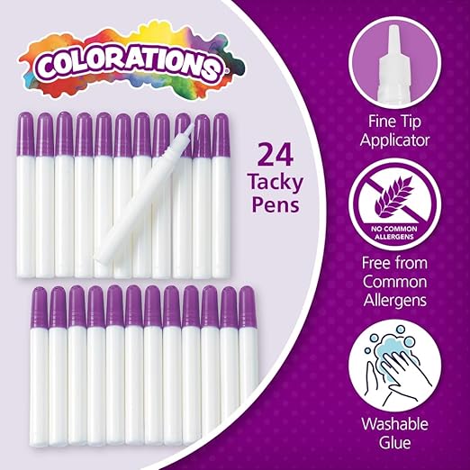Colorations Tacky Glue Pens Classroom Supplies for Arts and Crafts Projects (Pack of 24), Quick Dry, Bulk Classroom Glue