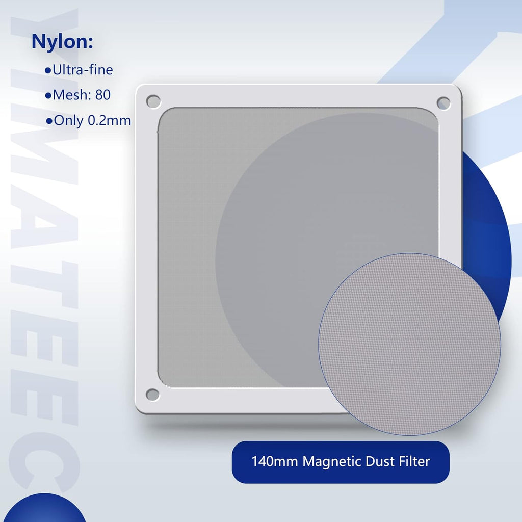 Dust Filter PC 140mm for Computer Cooler/PSU/Routers Nylon 80 Mesh, Magnetic Frame PC Fan Dust Mesh PC Cooler Filter Dustproof Computer Fan Grills (Nylon, 140 * 140mm, 5pcs, White)