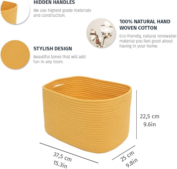 OrganiHaus Orange Basket for Shelves, Decorative Cloth for Organizing, Cotton Rope Storage Basket for Toys, Small Woven Baskets for Storage