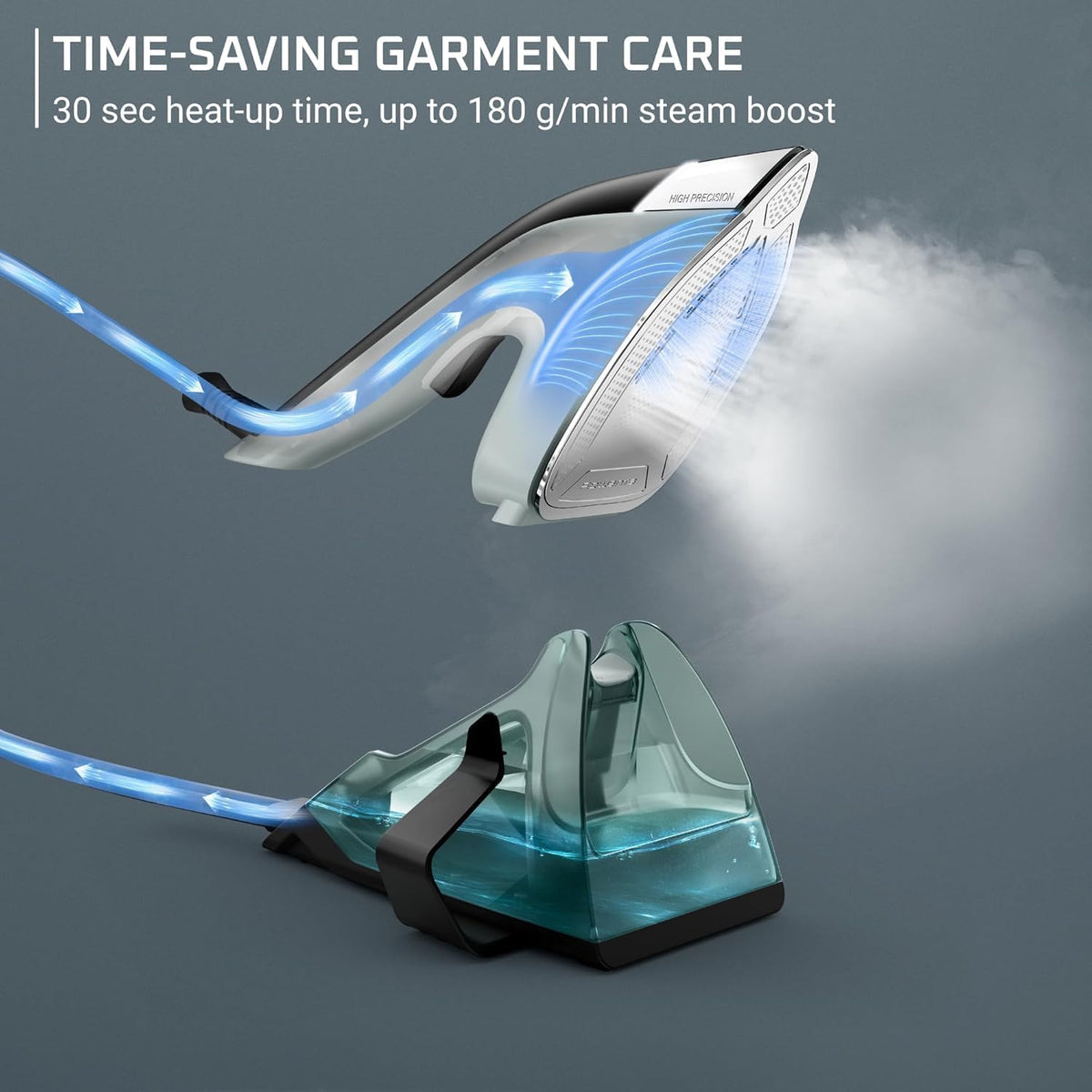 Rowenta 2-in-1 Duo Force Iron and Steamer for Clothes, 1700W Steam Iron, Stainless Steel Soleplate, Ultra-Lightweight, Detachable 13.5-oz Water Tank, Clothes Steamer, Anti-Drip, Black & Green, JR4030