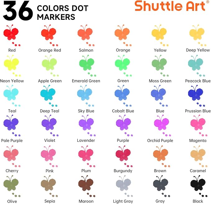 Shuttle Art Washable Dot Markers 36 Colors with Free Activity Book, Fun Art Supplies for Kids Toddlers and Preschoolers, Non Toxic Water-Based Paint Daubers, Dot Art Markers