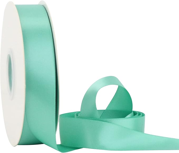 HUIHUANG Satin Ribbon 1 inch Aqua Blue Ribbon 50 Yards Aqua Blue Double Face Silk Satin Ribbons for Crafts Christmas Tree Decor Gift Wrapping Bows Bridal Floral Bouquet Wedding Baby Shower Decor