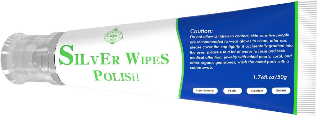 Silver Wipe Polish Cleaner Removes Surface Oxidation Tarnish from Sterling Silver, Silver and Gold Jewellery and the Keys of Instruments for Flutes, Clarinets, Oboes, Bassoons, Trumpets,Silverware