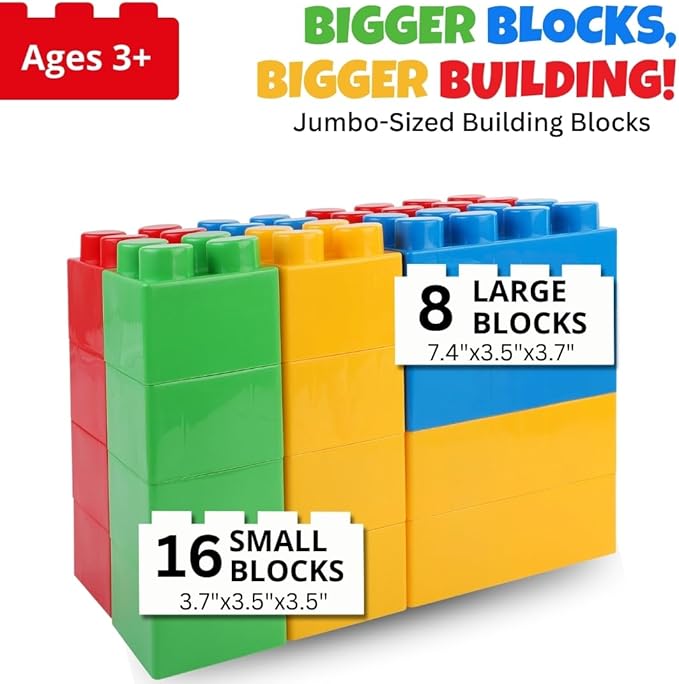 Liberty Imports 24 PCS Giant Building Blocks Starter Set for Toddlers, Plastic Large Building Blocks for Kids Creative Play, Big Stacking Bricks for Children, Kids (Primary Colors)
