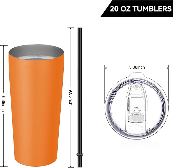 VEGOND 20oz Tumbler Stainless Steel Tumbler with Lid And Straw Vacuum Insulated Double Wall Travel Coffee Mug(orange package 1)