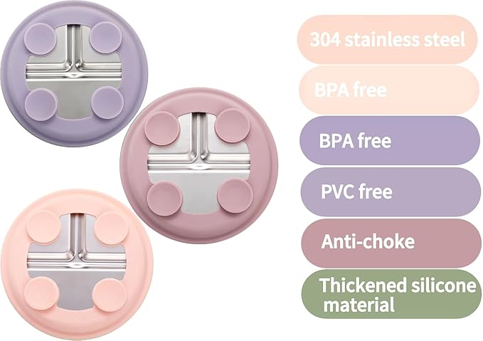 3Pack Stainless Steel Kids Plates, 8.1" Divided Toddler Plates with Removable Silicone Suction Sleeves for Baby Highchairs, Non Toxic BPA Free Non-Slip Unbreakable Snack Lunch Plate