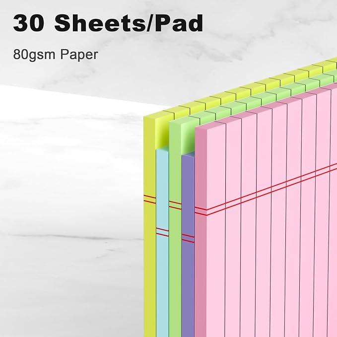 5pcs Colored Note Pads 5x8 College Ruled Small Legal Pads Paper Notepads 5 Pack Study Back Writing Pads 5 x 8 Paper Pads Perforated Narrow Ruled Pads of Paper 30 Sheets/Pack