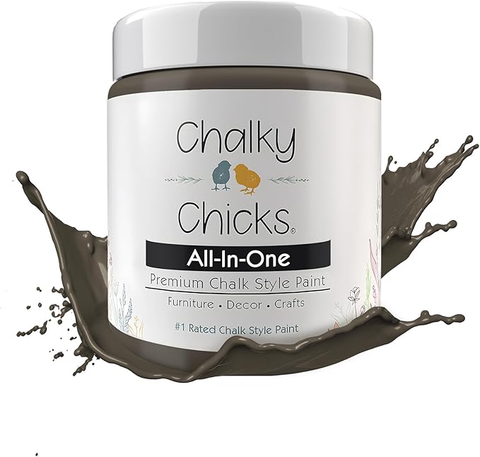 Chalky Chicks All-in-One Chalk Paint for Furniture or Cabinet - 4 Fl Oz - Matte Finish Beachwood (Brown/Gray) for Metal, Wood Furniture Paint - No Sanding All-in-One for Home Decor & Crafts, USA Made