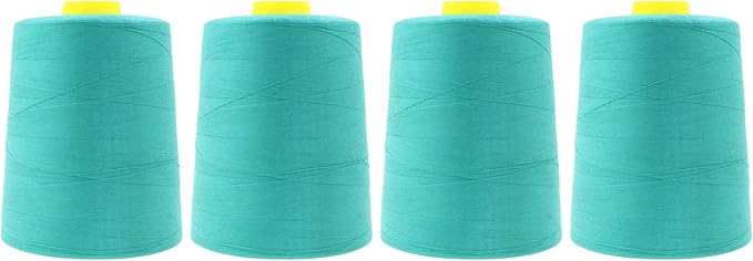 Mandala Crafts 4 Pack of Serger Threads Cones Spools - 20S/2 24000 Yards Polyester Aqua Threads for Sergers Machine and Overlock Quilting Sewing Machine