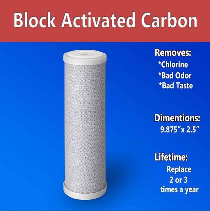 2 Standard Coconut Shell Block Carbon & 2 Four Layers of Filtration Polypropylene Sediment 5 Micron 2.5"x 10" Water Filter Cartridges Universal replacement for Reverse Osmosis & Standard 10” Housing