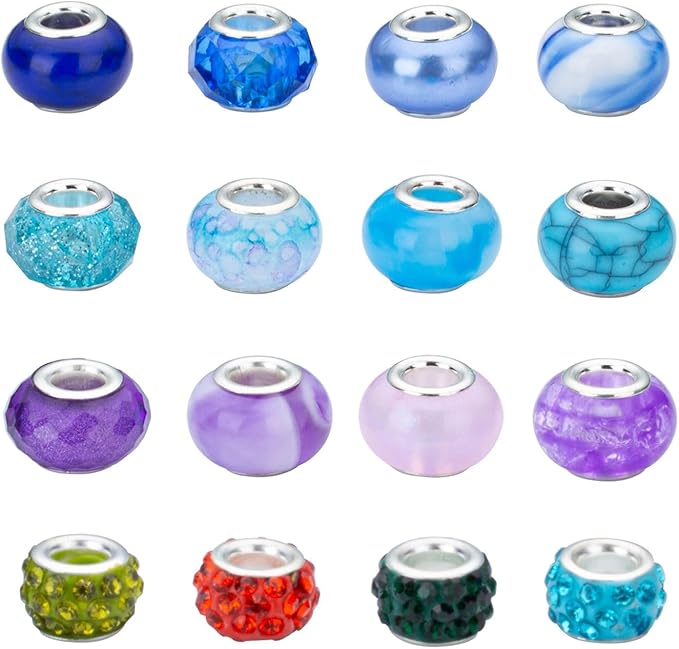 LAIDANLA 150pcs 15mm European Large Hole Beads Bulk for Bracelet Pens Jewelry Making Spacer Charms Craft Beads Decoration (Purple, Lake Blue, Blue)