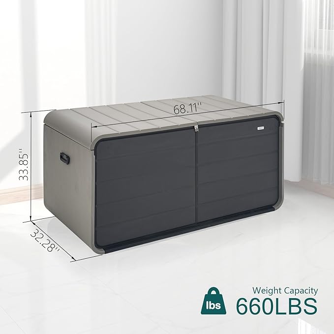 Domi 260 Gallon Outdoor Storage Box – Waterproof, UV-Resistant Deck Box with Lockable Lid for Patio Furniture, Garden Tools, Delivery Packages (Large Resin Storage Bin）