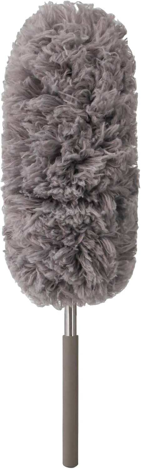Microfiber Feather Duster Extendable Duster with 14"-33" Extra Stainless Steel Pole, Bendable Head & Long Handle Dusters for Cleaning Ceiling Fan,Ceiling, Blinds, Furniture & Cars Gray